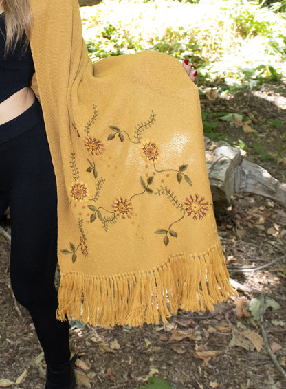 Baby Alpaca Embroidered Shawl - Camel