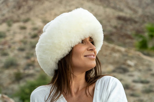 100% Alpaca Andean Fur Hat - White