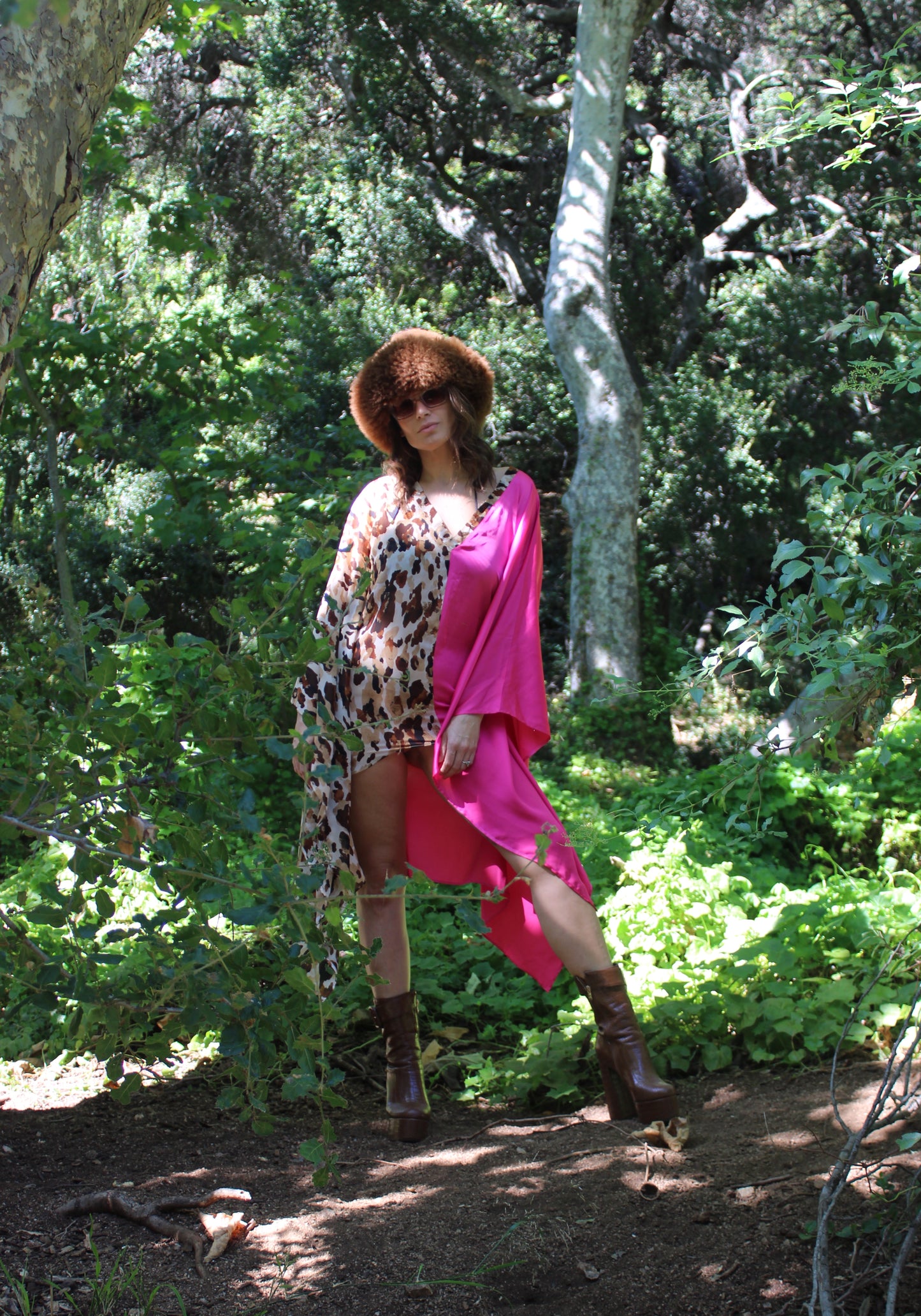 Silk Kaftan - Magenta/Leopard