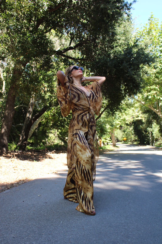 Silk Palazzo Pants - Tiger Print