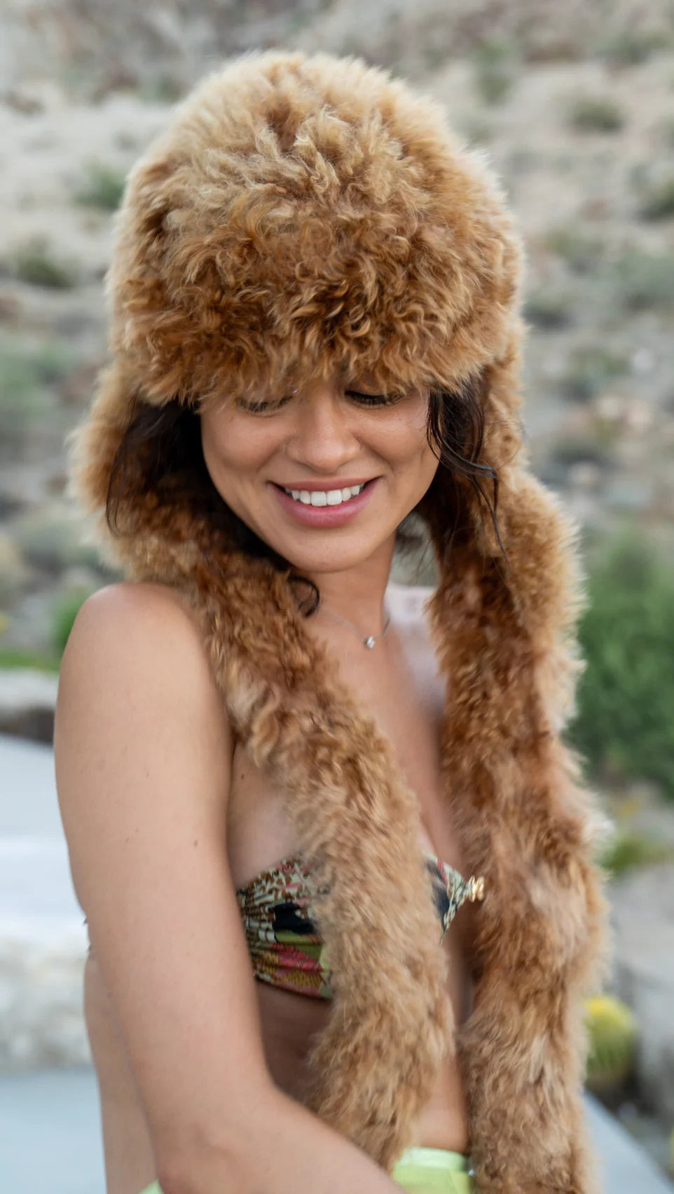 Alpaca Andean Fur Hat With Flaps - Beige