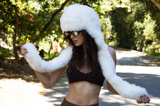 Alpaca Andean Fur Hat With Flaps - White