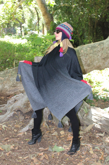 100% Baby Alpaca Shawl - Black/Grey